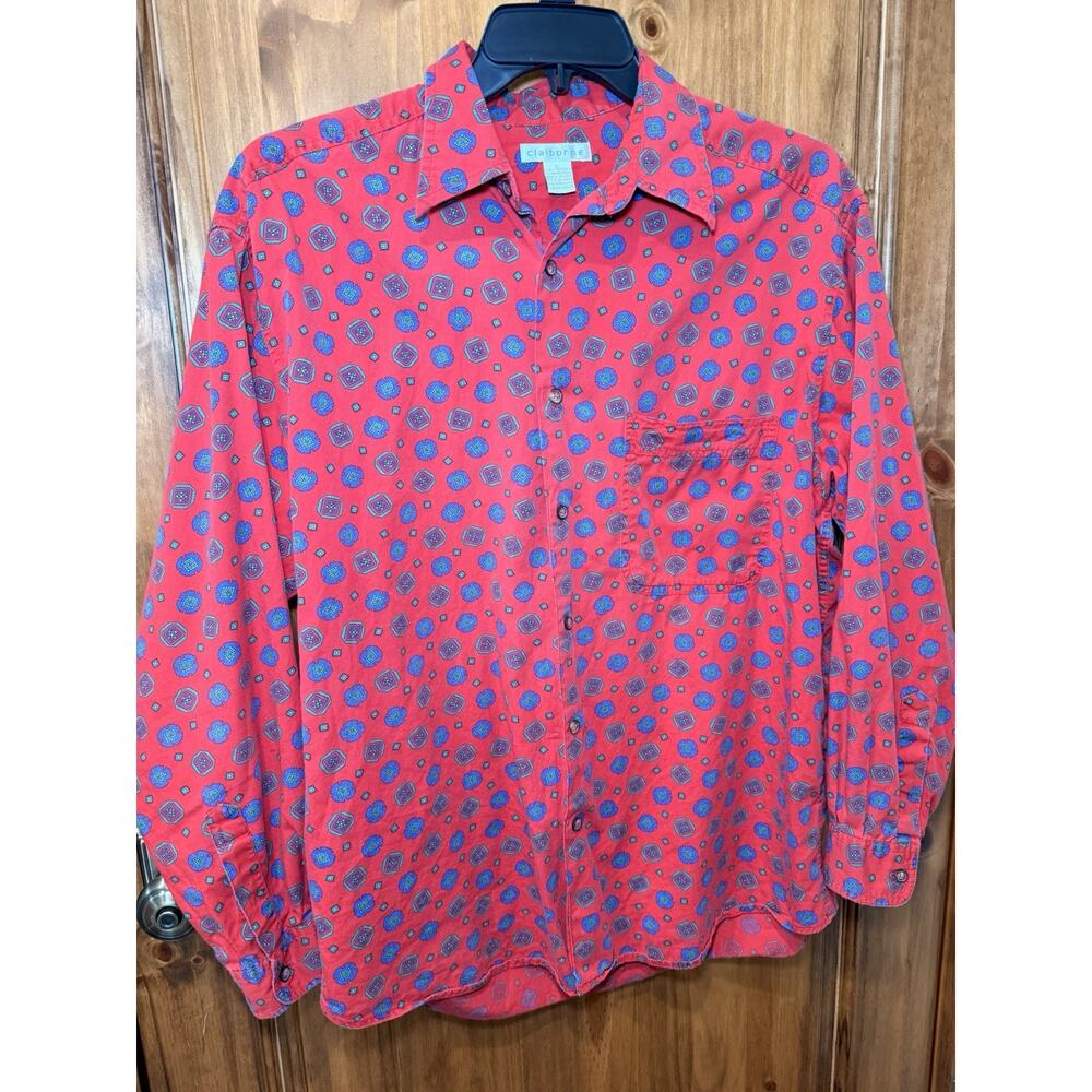 Vintage Claiborne Red Long Sleeve Button Up Shirt Size Large